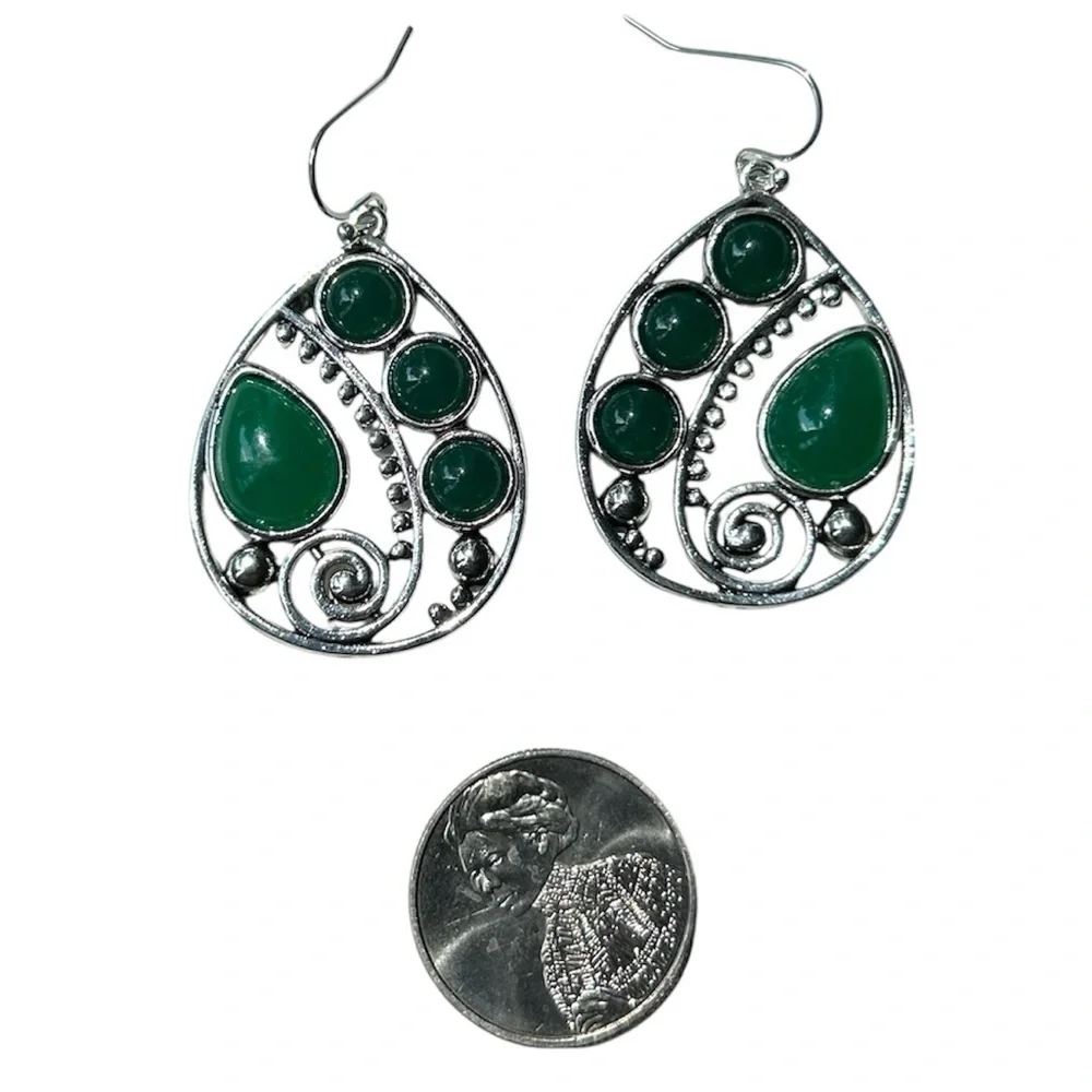 New Silver and Green Stone Earrings